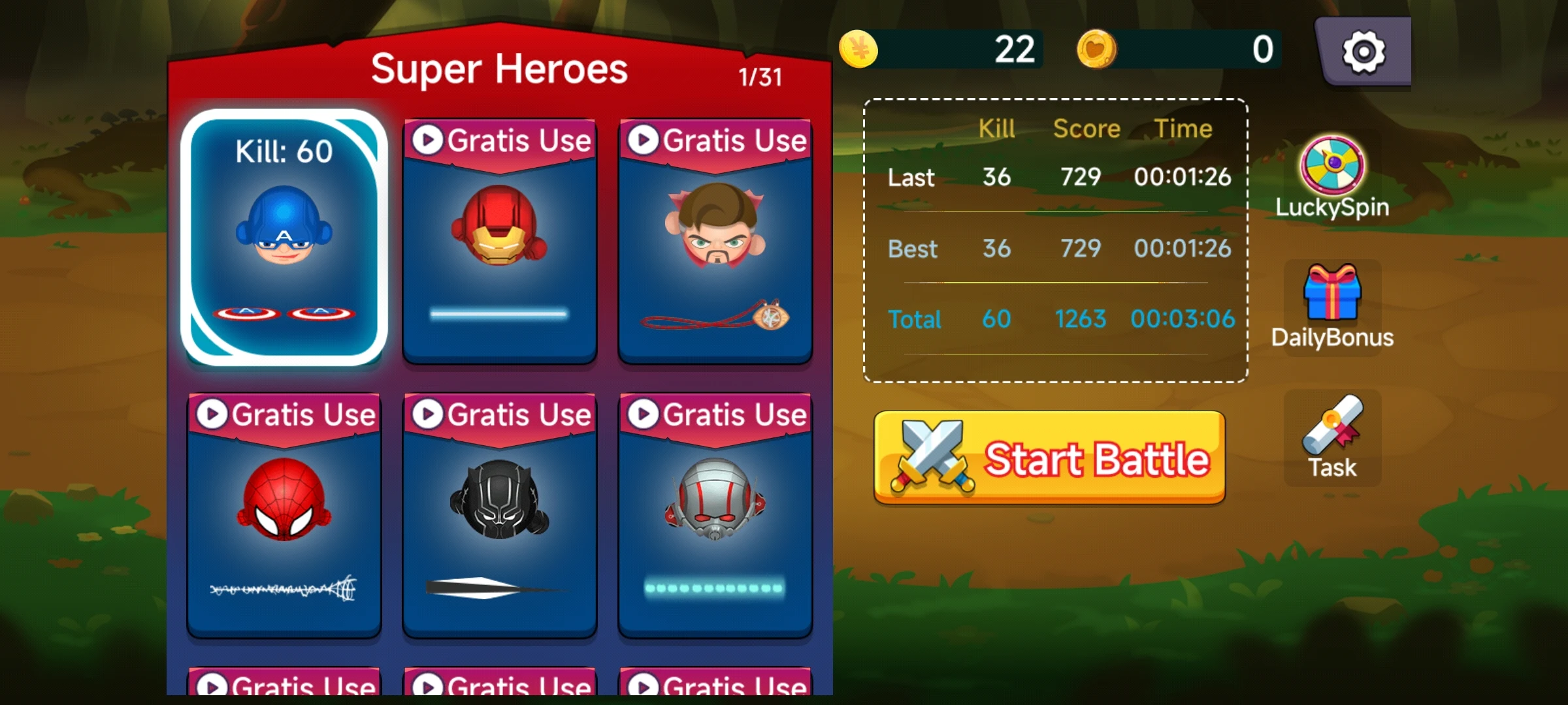 SuperHero io character selection